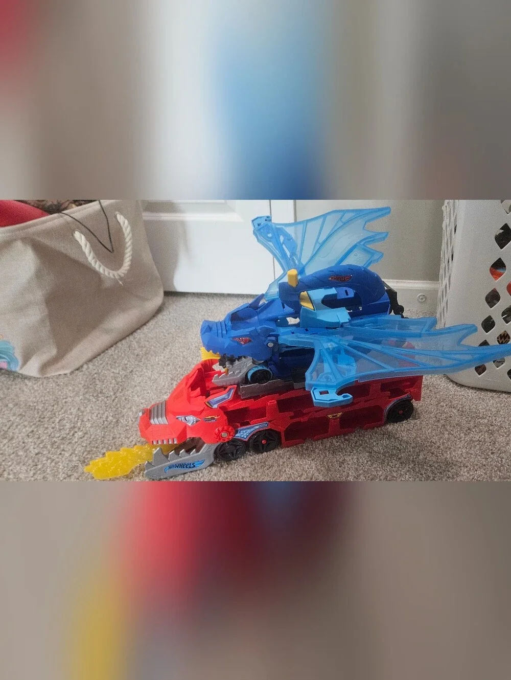 Blue and Red Dragon Transport Truck - Kids Vehicle Playset (No Cars)